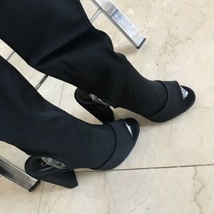 Black Thigh High Peep Toe